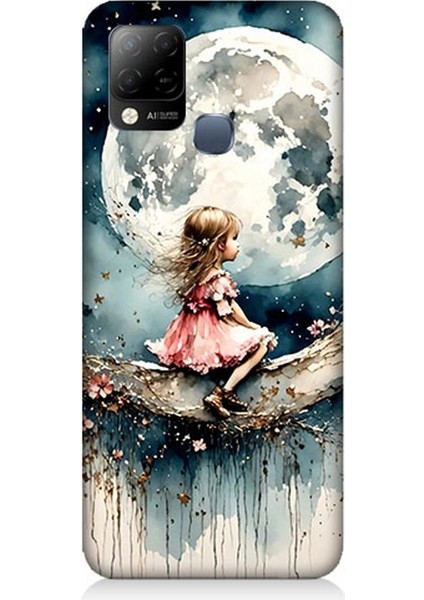 Infinix Hot 10T Uyumlu Ay Üzerinde Hayalci Kız Desenli Silikon Kılıf