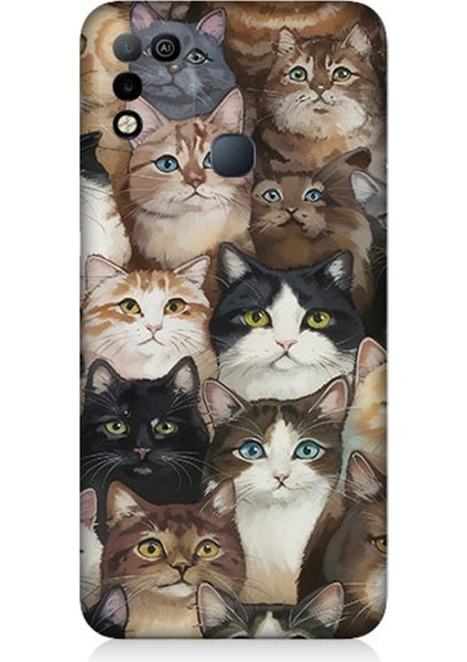 Infinix Hot 10 Play Uyumlu Kedi Kalabalığında Kaos Desenli Silikon Kılıf