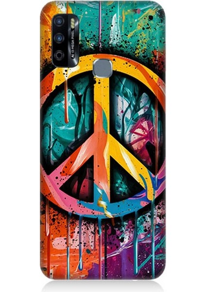 Infinix Hot 9 Uyumlu Renkli Barış Işareti Desenli Silikon Kılıf