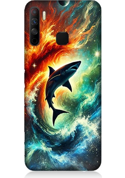 Infinix 5s Lite Uyumlu Ateşle Dans Eden Köpekbalığı Desenli Silikon Kılıf