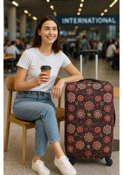 Esnek Likralı Yıkanabilir Dayanıklı Valiz Kılıfı Koruyucu Büyük Orta Küçük Boy Mandala Desen