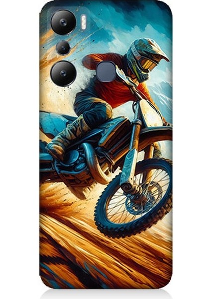 Infinix Hot 20I Uyumlu Alevler Arasında Motosiklet Sıçrayışı Desenli Silikon Kılıf