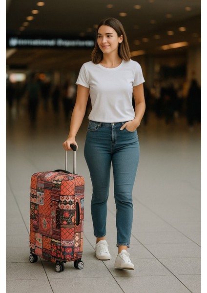 Esnek Likralı Yıkanabilir Dayanıklı Valiz Kılıfı Koruyucu Büyük Orta Küçük Boy Patchwork Desen