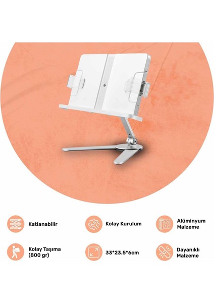 STD007 Okuma Açısı Ayarlı Koruma Kıskkaçlı Alüminyum&abs Kitap/tablet/dergi Standı Modern Rahle