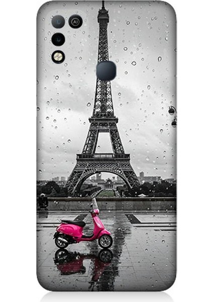 Infinix Hot 10 Play Uyumlu Yağmurda Eyfel ve Scooter Desenli Silikon Kılıf