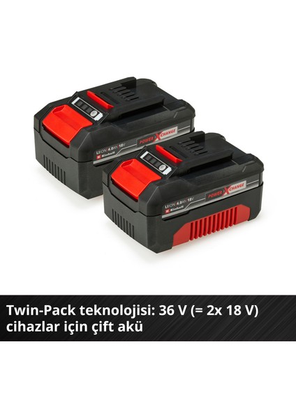 Orijinal Einhell Power X-Change Başlangıç Kiti Akü ve Şarj Cihazı (Li-Ion, 18 V, 2 x 4.0 Ah Akü ve Twincharger şarj cihazı, Tüm Power X-Change cihazları ile uyumlu) - 4512112