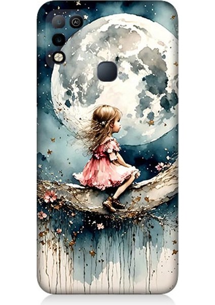 Infinix Hot 11 Play Uyumlu Ay Üzerinde Hayalci Kız Desenli Silikon Kılıf