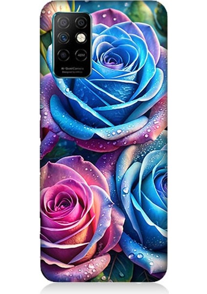 Infinix Note 8i Uyumlu Gökkuşağı Renkli Güller Desenli Silikon Kılıf