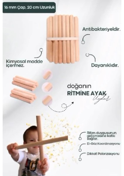 Ritim Çubuğu / Ahşap Ritim Çubuğu/ 10 Çift (20 Adet) fırsatları