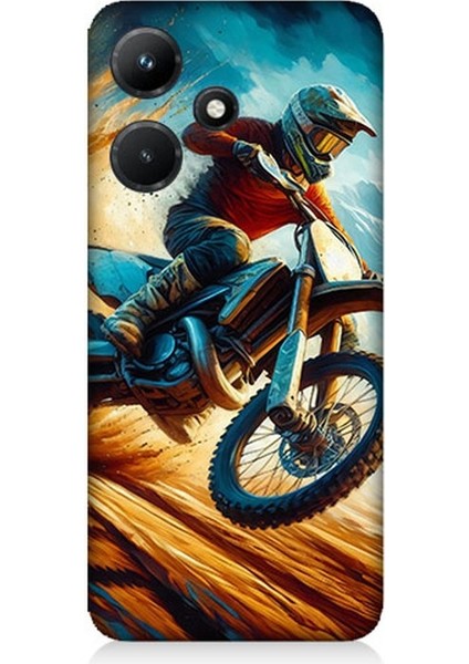 Infinix Hot 30I Uyumlu Alevler Arasında Motosiklet Sıçrayışı Desenli Silikon Kılıf