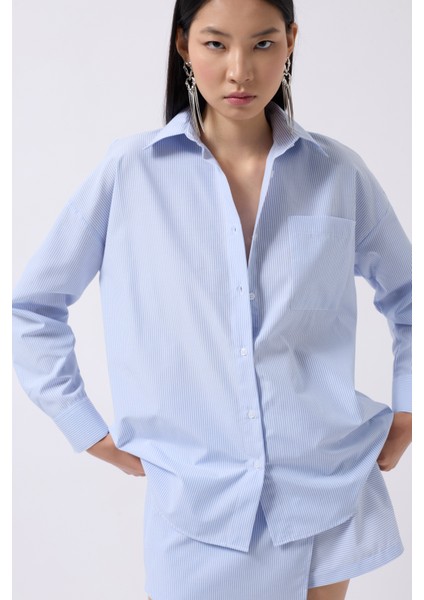 Anvelop Detay Mavi Gömlek