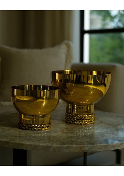 Zincir Tabanlı Metal Dekoratif Kase 2'li Set – Gold - Paslanmaz Çelik fiyatları