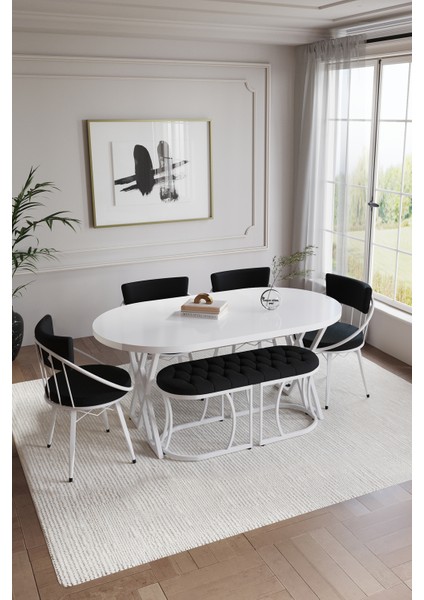 Selenit 90*160 Oval 6 Kişilik Benchli Mutfak Masası Takımı fiyatları