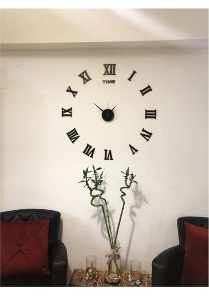 Siyah 3D Romen Rakamlı Büyük Metal Duvar Saati, Şık ve Modern Tasarım