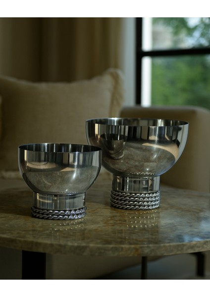Zincir Tabanlı Metal Dekoratif Kase 2'li Set – Silver - Paslanmaz Çelik fiyatları