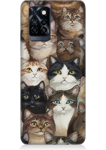 Infinix Note 10 Pro Uyumlu Kedi Kalabalığında Kaos Desenli Silikon Kılıf
