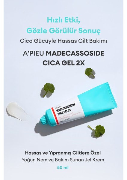 Hassas ve Yıpranmış Ciltlere Yoğun Nem ve Bakım Sunan Jel Krem 50ml A'PIEU Madecassoside Gel 2X