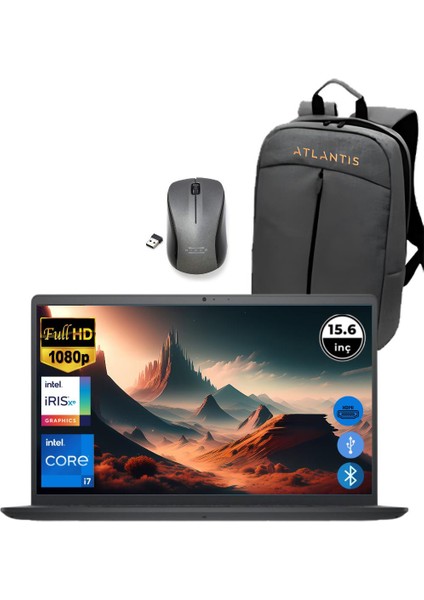 Inspiron 3520 I7 1255U 64GB 512GB M.2 SSD I35201013U ATL117 O/b 15.6" Ubuntu Taşınabilir Bilgisayar+Çanta&mouse