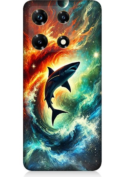 Infinix Note 30 Pro Uyumlu Ateşle Dans Eden Köpekbalığı Desenli Silikon Kılıf