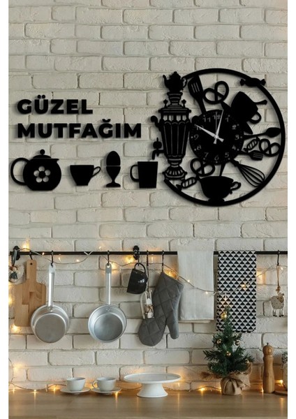 Ahşap Mutfak Saati, Yazılı Semaver ve Aksesuar ile Şık Tasarım fiyatları