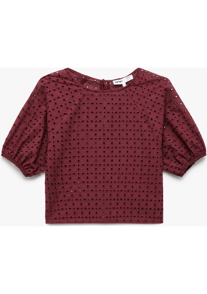 x Melis Ağazat - Pamuklu Astarlı Brodeli Fistolu Kısa Kollu Bisiklet Yaka Bluz