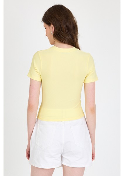 Sarı Taş Işleme Detaylı V Yaka Slim Fit Tişört 0949 indirimleri