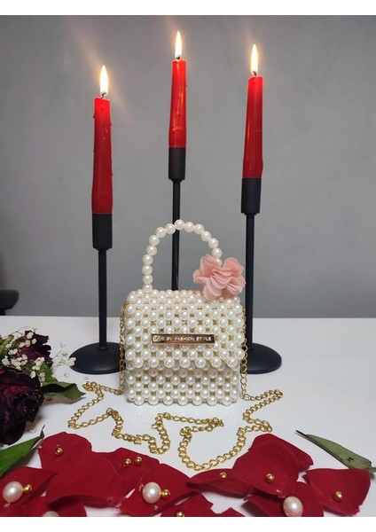 Kız Çocuk Özel Örgü Incili Silindir Abiye Çanta