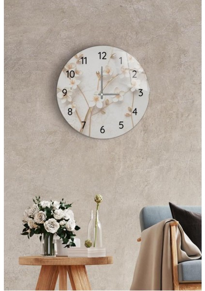 Çap 37 cm Yapay Güllerle Dekoratif Cam Saat, Şık ve Estetik Dekorasyon Ürünü