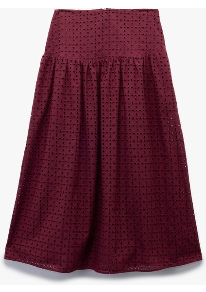 x Melis Ağazat - Pamuklu Fistolu Brodeli Çan Kesim Midi Boy Kloş Etek