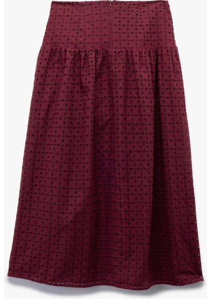 x Melis Ağazat - Pamuklu Fistolu Brodeli Çan Kesim Midi Boy Kloş Etek fiyatları