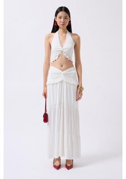 Düğüm Detay Fırfırlı Ekru Crop fiyatları