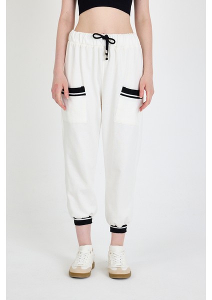 Ekru Bel Lastikli Cepli Şerit Detaylı Jogger Eşofman Altı 81524 fiyatları