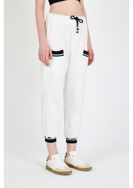 Ekru Bel Lastikli Cepli Şerit Detaylı Jogger Eşofman Altı 81524 modelleri