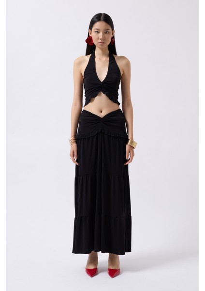 Düğüm Detay Fırfırlı Siyah Crop fiyatları