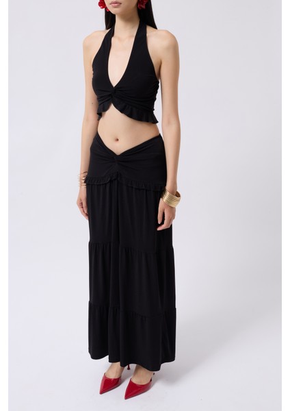 Düğüm Detay Fırfırlı Siyah Crop fırsatları