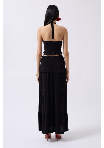 Düğüm Detay Fırfırlı Siyah Crop indirimleri