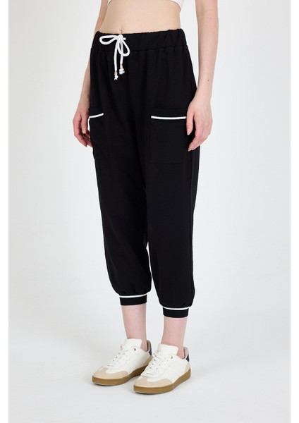 Siyah Bel Lastikli Cepli Şerit Detaylı Jogger Eşofman Altı 81524 fiyatları