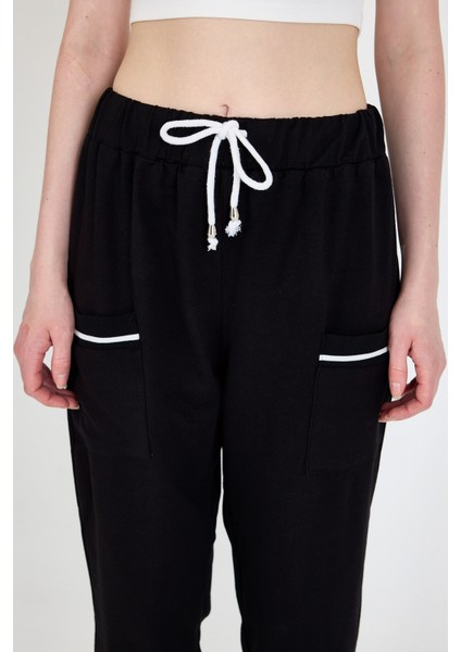 Siyah Bel Lastikli Cepli Şerit Detaylı Jogger Eşofman Altı 81524 fırsatları