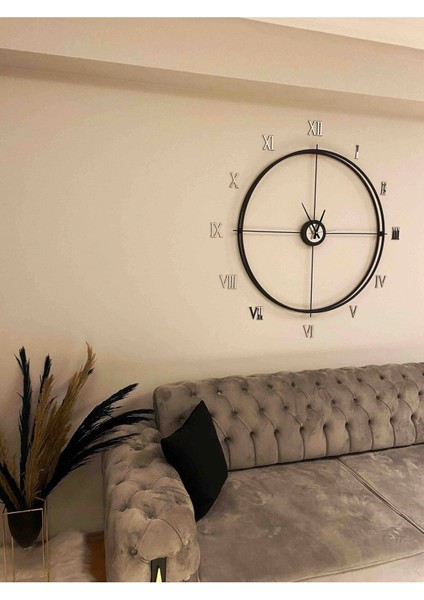 Modern 80 cm Çelik Duvar Saati, Siyah Roma Rakamlı, Şık ve Zarif Tasarım