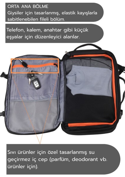 Unisex Su Geçirmez Körüklü Sırt ve Seyahat Çantası 15.6 - 17 Inç Laptop Bölmeli Çok Gözlü indirimleri