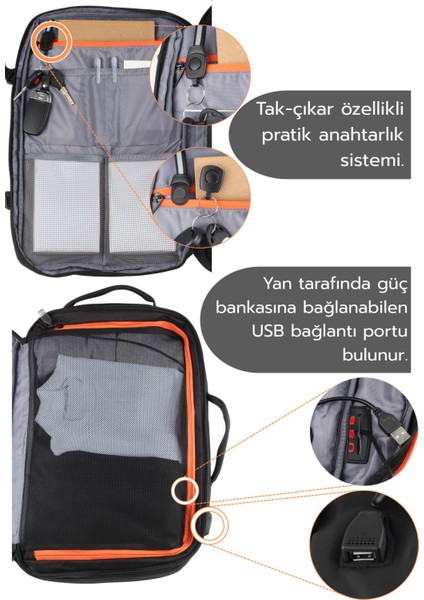 Unisex Su Geçirmez Körüklü Sırt ve Seyahat Çantası 15.6 - 17 Inç Laptop Bölmeli Çok Gözlü