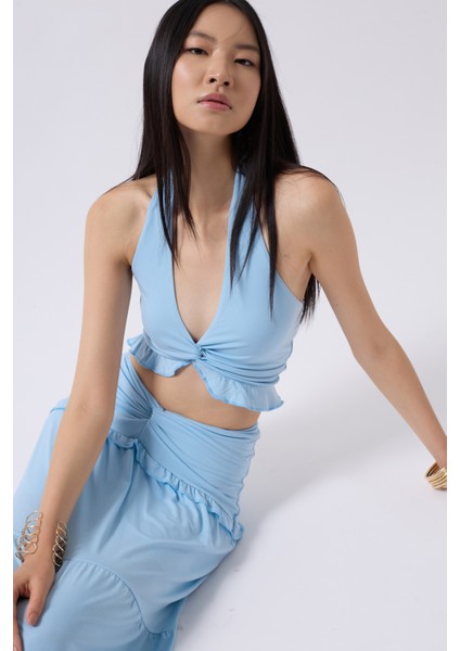 Düğüm Detay Fırfırlı Bebe Mavi Crop