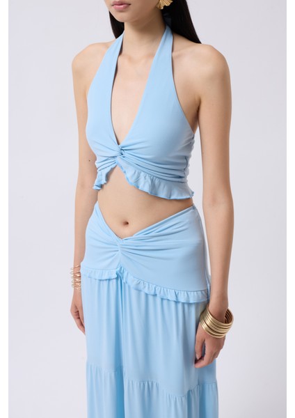 Düğüm Detay Fırfırlı Bebe Mavi Crop fırsatları
