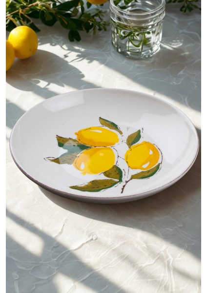 6'lı Limon Desen El Yapımı Organik Çukur Yemek Tabak 22 cm