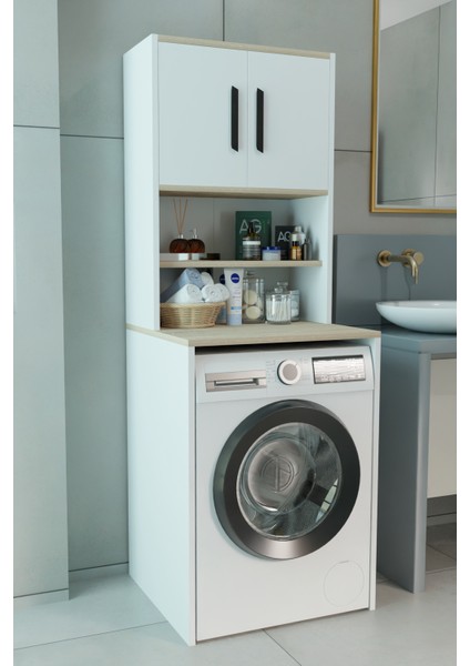 Çamaşır Makinesi Üstü Çok Amaçlı Banyo Dolabı Kapaklı ve Raflı, Depolama Alanı, Modern Tasarım Dolapçamaşır Makinesi Üstü Çok Amaçlı Banyo Dolabı Kapaklı ve Raflı, Depolama Alanı, Modern Tasarım Dolap