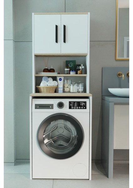 Çamaşır Makinesi Üstü Çok Amaçlı Banyo Dolabı Kapaklı ve Raflı, Depolama Alanı, Modern Tasarım Dolapçamaşır Makinesi Üstü Çok Amaçlı Banyo Dolabı Kapaklı ve Raflı, Depolama Alanı, Modern Tasarım Dolap