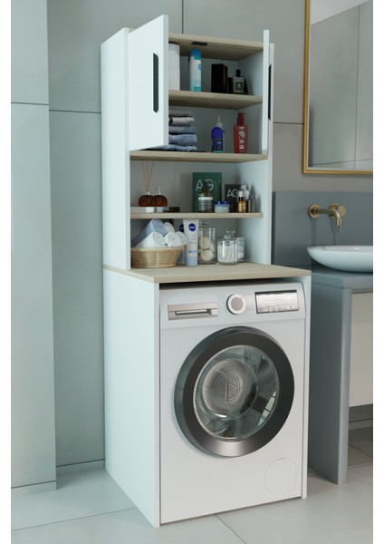 Çamaşır Makinesi Üstü Çok Amaçlı Banyo Dolabı Kapaklı ve Raflı, Depolama Alanı, Modern Tasarım Dolapçamaşır Makinesi Üstü Çok Amaçlı Banyo Dolabı Kapaklı ve Raflı, Depolama Alanı, Modern Tasarım Dolap