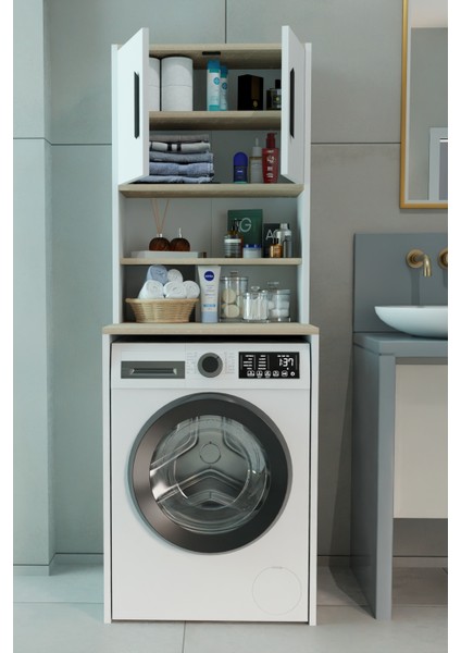 Çamaşır Makinesi Üstü Çok Amaçlı Banyo Dolabı Kapaklı ve Raflı, Depolama Alanı, Modern Tasarım Dolapçamaşır Makinesi Üstü Çok Amaçlı Banyo Dolabı Kapaklı ve Raflı, Depolama Alanı, Modern Tasarım Dolap