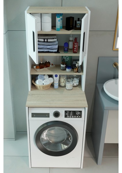 Çamaşır Makinesi Üstü Çok Amaçlı Banyo Dolabı Kapaklı ve Raflı, Depolama Alanı, Modern Tasarım Dolapçamaşır Makinesi Üstü Çok Amaçlı Banyo Dolabı Kapaklı ve Raflı, Depolama Alanı, Modern Tasarım Dolap