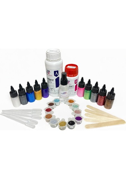 750 gr Şeffaf Epoksi + Köpük Giderici + Sıvı Sedefli Pigment + Sim Seti+ Pipet + Karıştırıcı Çubuk